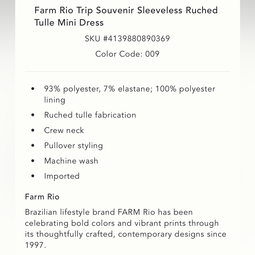 NWT Farm Rio Trip Souvenir Sleeveless Ruched Tulle Mini Dress - Picture 5 of 11